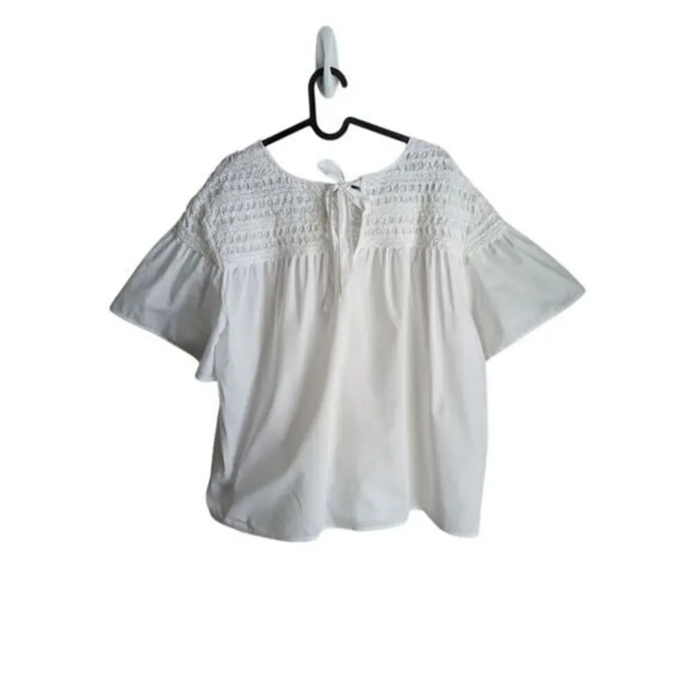 Merlette top size L Lisse‎ pintuck flutter sleeve tie back White $380